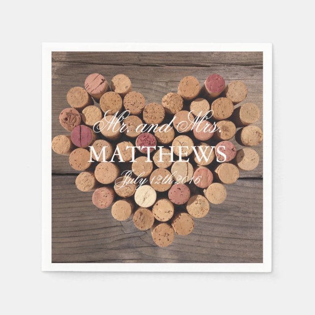 Rustikaler Wine Cork Hochzeitscocktail Napkins Serviette (Vorderseite)