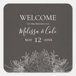 Rustikaler Winter   Begrüßung der Charcoole Quadratischer Aufkleber