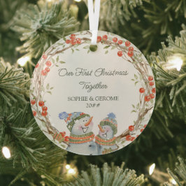 Rustikaler Winter Berry Kreath und Niedliche Snowm Ornament Aus Glas