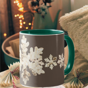 Rustikaler Winter Birchwood Schneeflocke braun wei Tasse