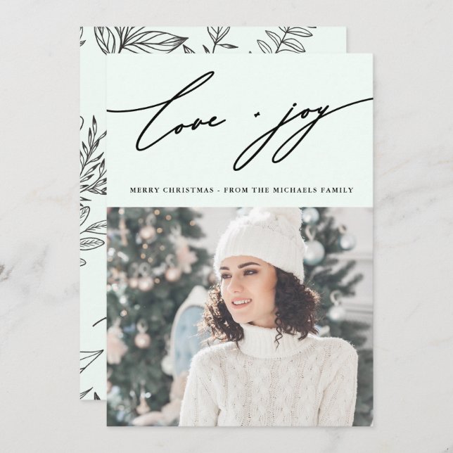 Rustikaler Winter botanisch mit Foto Holiday Green Einladung (Vorne/Hinten)