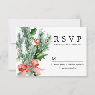 Rustikaler Winter Botanische Hochzeit RSVP Karte