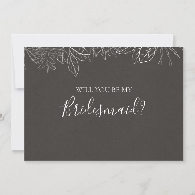 Rustikaler Winter | Charcoal Bridesmaid Vorschlags Einladung (Vorderseite)