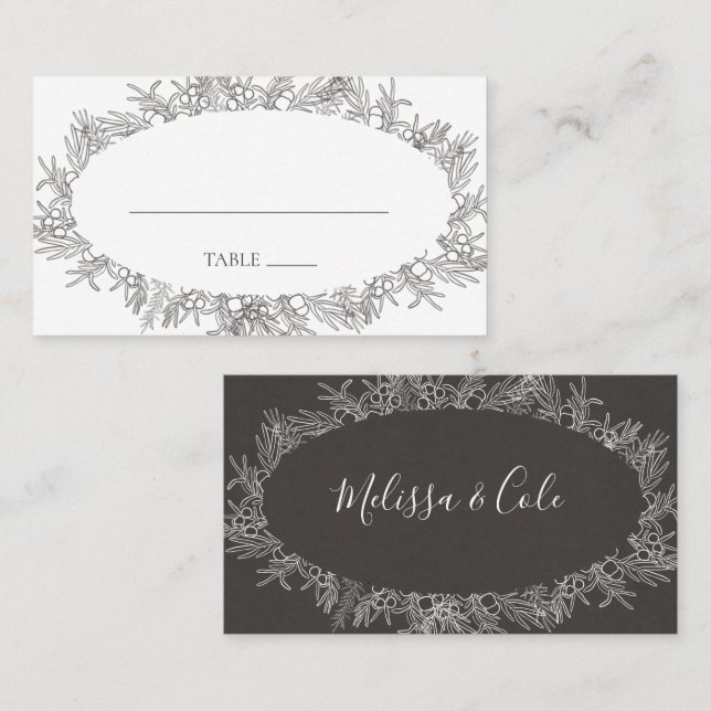 Rustikaler Winter | Charcoal Flat Wedding Platzkar Platzkarte (Vorne/Hinten)