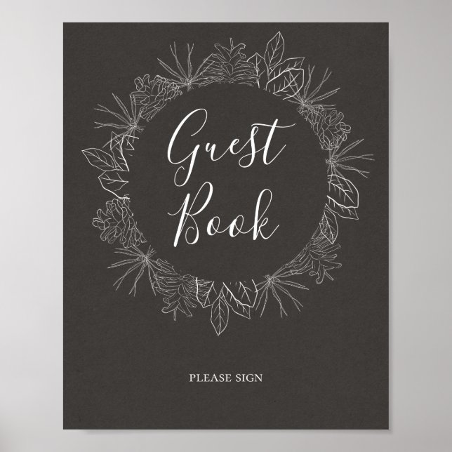 Rustikaler Winter | Charcoal Guest Book Sign Poster (Vorne)