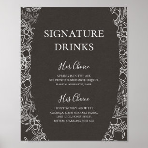 Rustikaler Winter Charcoal Signature-Drinks-Schi Poster