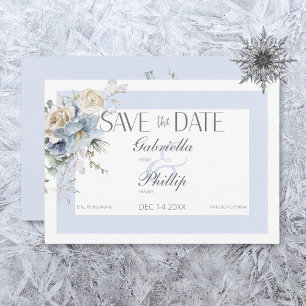 Rustikaler Winter Frosty Blue & White Floral Save The Date