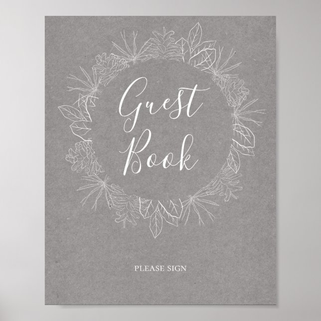 Rustikaler Winter | Graues Gästebuch-Schild Poster (Vorne)