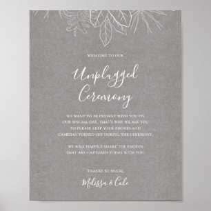 Rustikaler Winter Gray Unplugony Zeremony Sign Poster