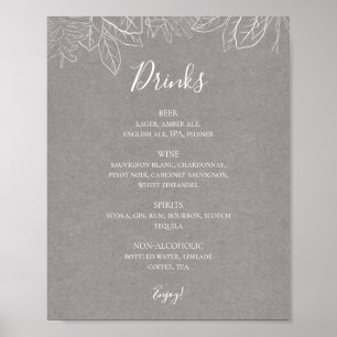 Rustikaler Winter   Gray Wedding Drinks Menu Sign Poster