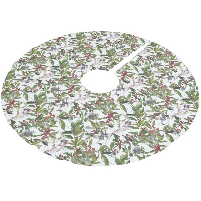Rustikaler Winter Holly Berries Weihnachtsfest Polyester Weihnachtsbaumdecke (Schrägansicht)