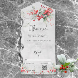 Rustikaler Winter Holly & Pine Wedding QR Code All In One Einladung