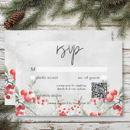 Rustikaler Winter Holly & Pine Wedding QR Code RSVP Karte