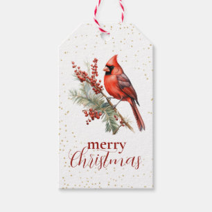 Rustikaler Winter Kardinal Holly Branch Geschenkanhänger