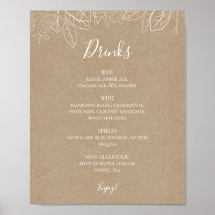 Rustikaler Winter Kraft Wedding Drinks Menu Sign Poster