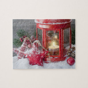 Rustikaler Winter Lantern Weihnachtsschnee Puzzle