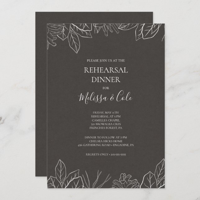 Rustikaler Winter | Probe-Abendessen mit Kohle Einladung (Vorne/Hinten)