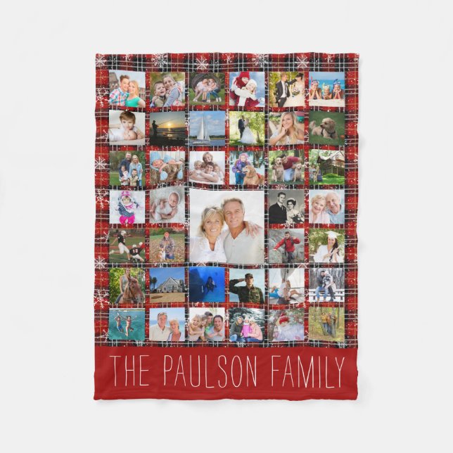 Rustikaler Winter Red Black Kariert Snowflake Name Fleecedecke (Vorderseite)