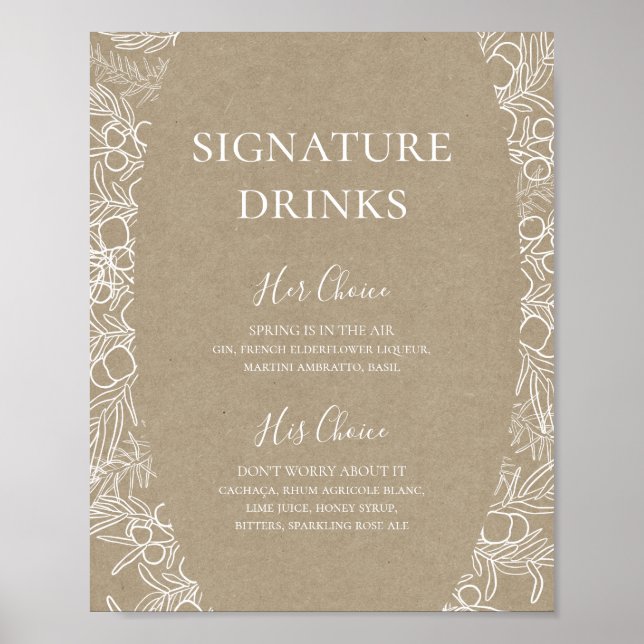 Rustikaler Winter | Signature Drinks-Zeichen Poster (Vorne)