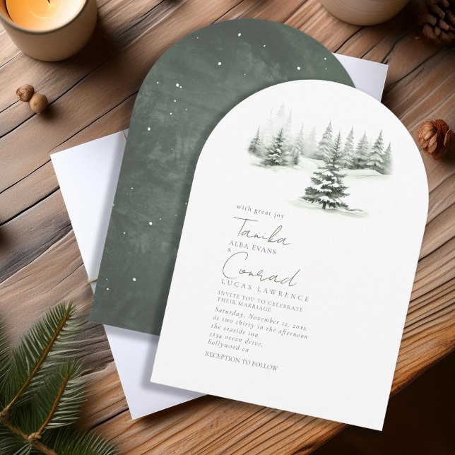Rustikaler Winter Wedding Arch Forest Green ID1049 Einladung (Von Creator hochgeladen)