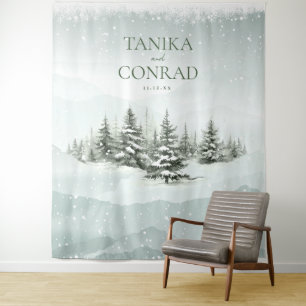 Rustikaler Winter Wedding Arch Forest Green ID1049 Wandteppich
