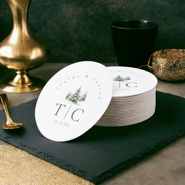 Rustikaler Winter Wedding Forest Green ID1049 Runder Pappuntersetzer (Von Creator hochgeladen)