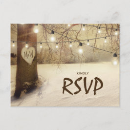Rustikaler Winterbaum Twinkle Lights Wedding RSVP Einladungspostkarte