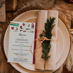 Rustikaler Winterberg Camping Wedding Menu Menükarte