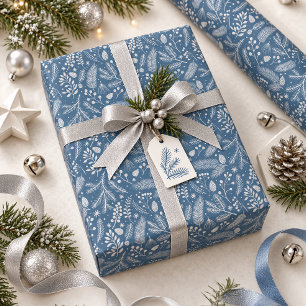 Rustikaler Winterfoliage-Schieferblau Silber ID133 Geschenkpapier