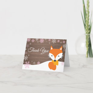 Rustikaler Winterfox Snowflake Pink Dankeschön Kar Dankeskarte
