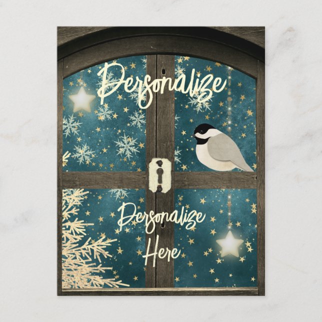 Rustikaler Winterhüttenstar Snowflake Vogel Begleitkarte (Vorderseite)