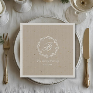 Rustikaler Winterkreid Familienname Weihnachts-Par Serviette