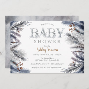 Rustikaler Winterpine Berries Floral Baby Dusche Einladung