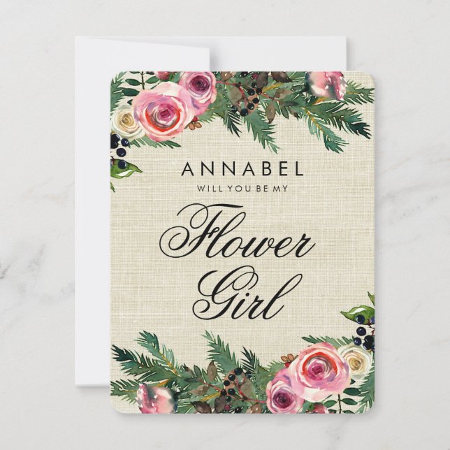 Rustikaler Winterschlaf wird mein Blumenmädchen se Einladung (Vorderseite)