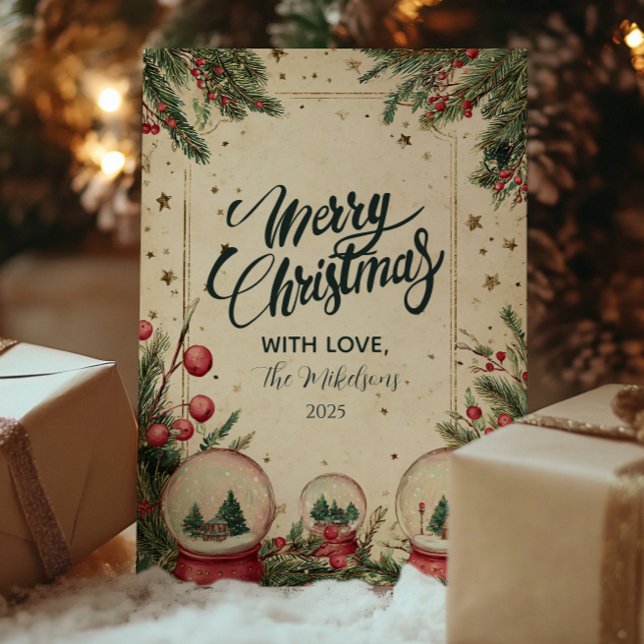 Rustikaler Winterschnee Globe Urlaub Feiertagskarte (Von Creator hochgeladen)