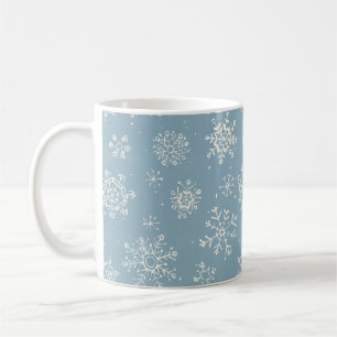 Rustikaler Winterschneeflocken Blaue Wasserfarbe Kaffeetasse