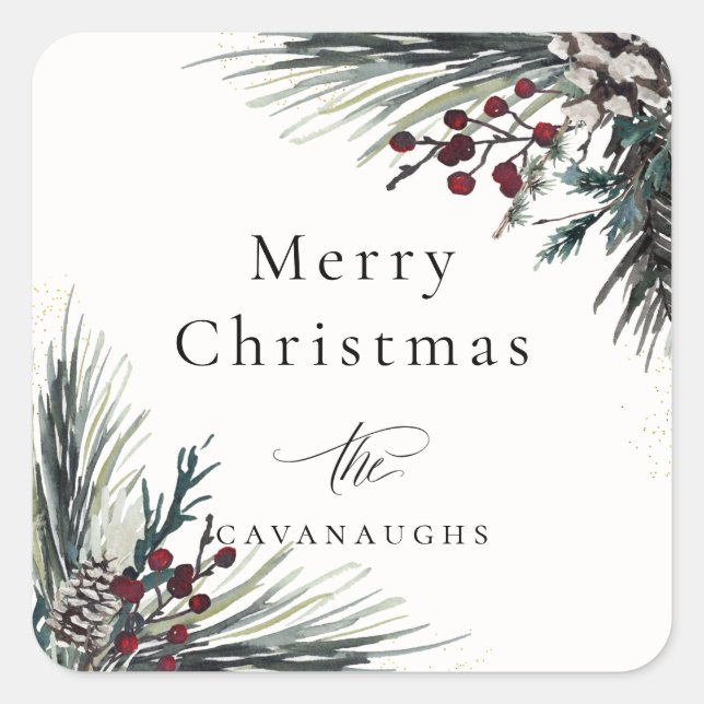 Rustikaler Winterurlaub Quadratischer Aufkleber (Vorderseite)