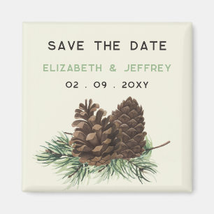 Rustikaler Winterwaldkiefer Save the Date Magnet