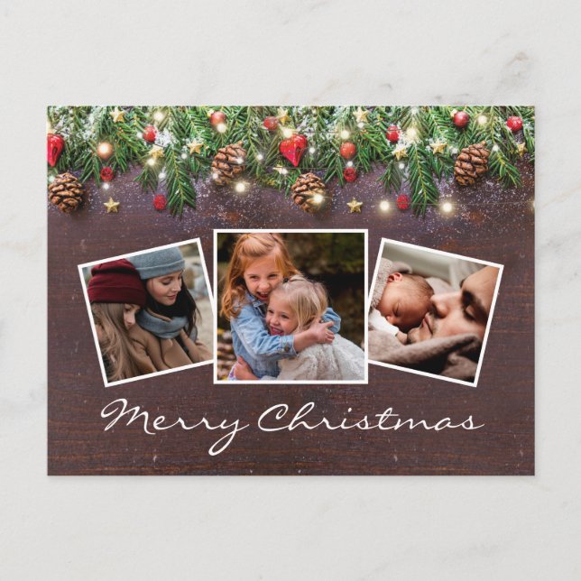 Rustikaler Winterweihnachtsurlaub 4 Foto Ankündigungspostkarte (Vorderseite)