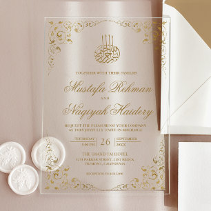 Rustikaler Wirbelrahmen Gold Muslimische Hochzeit Acryleinladungen