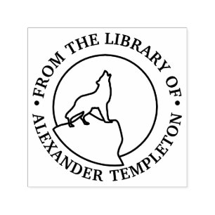 Rustikaler Wolf heult zum Mond Linienkunst Bibliot Permastempel