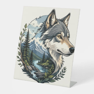 Rustikaler Wolftisch-Display Sockelschild