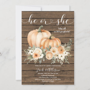 Rustikaler Wood Herbst: Er oder sie Pumpkin Gender Einladung