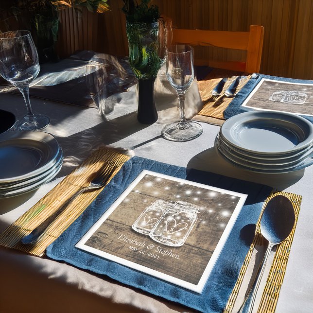 Rustikaler Wood Mason Jar String Lights Polteraben Serviette (Von Creator hochgeladen)