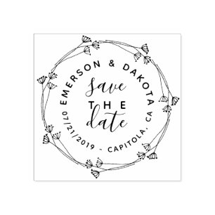 Rustikaler Wreath u. Skript Save the Date modernes Gummistempel