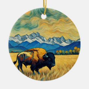 Rustikaler Yellowstone Büffel Keramik Ornament