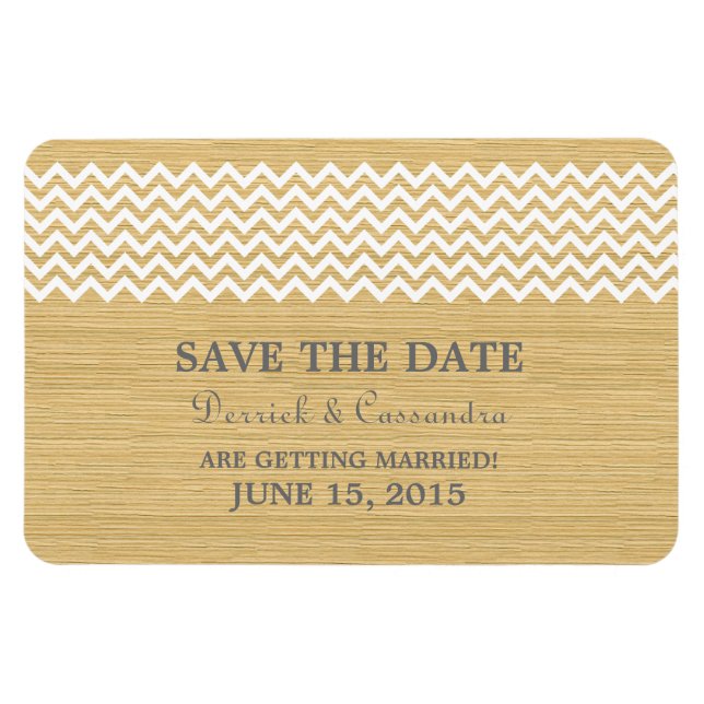 Rustikaler Zickzack Save the Date Magnet, Elfenbei Magnet (Horizontal)