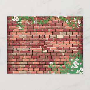 Rustikaler Ziegelstein mit Blumenmotiv Postkarte