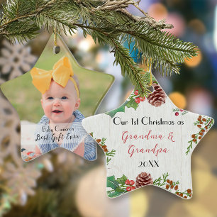 Rustikales 1. Weihnachts-Foto Neue Großeltern Keramik Ornament
