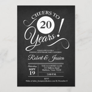 Rustikales 20. Hochzeitstag - Chalkboard White Einladung